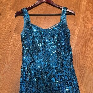 Vintage 90s Turquoise Sequin Sleeveless tank Dress, vintage size 8 / modern 4